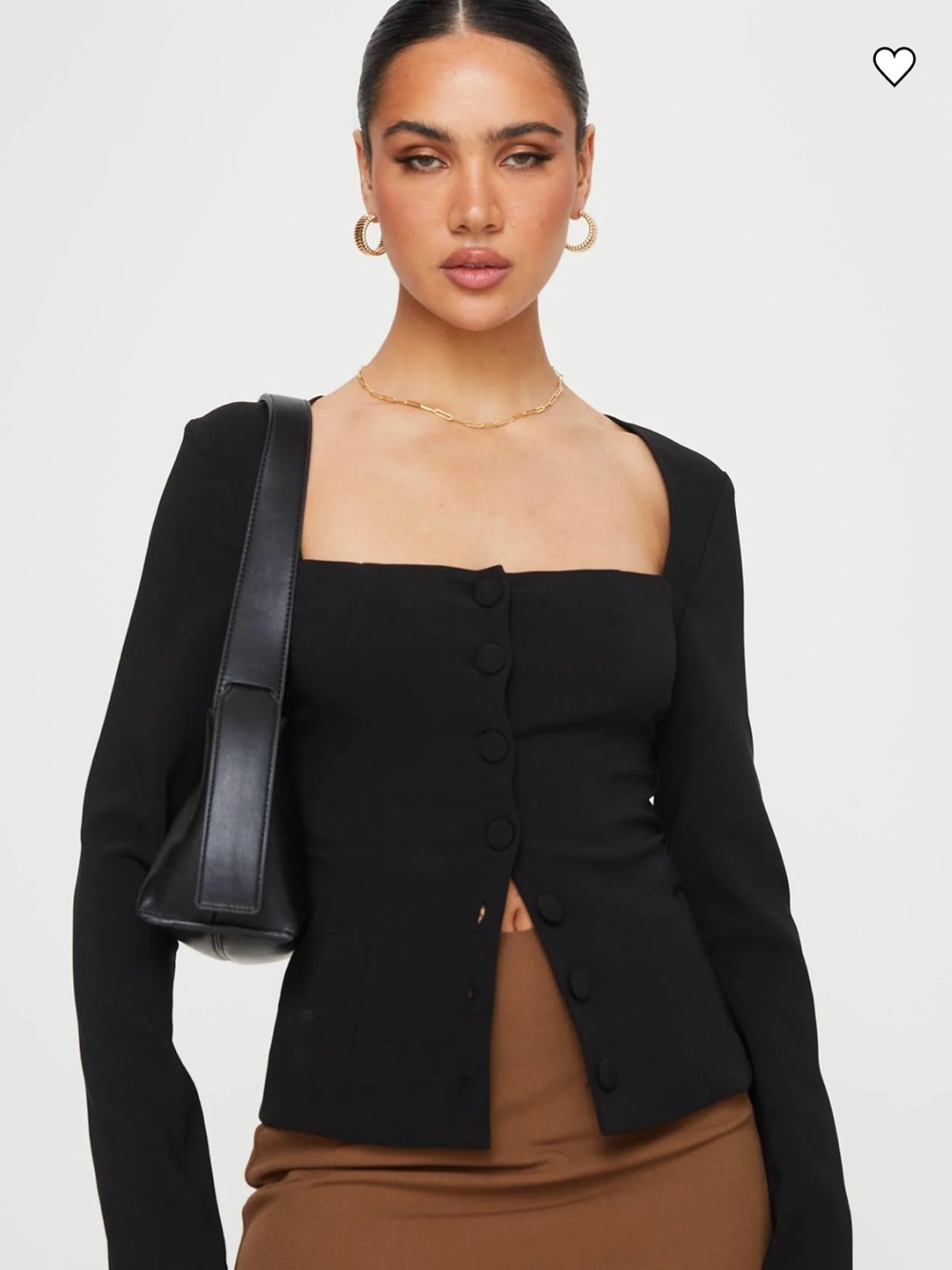 Princess Polly Black Square Neck Button-Up Top